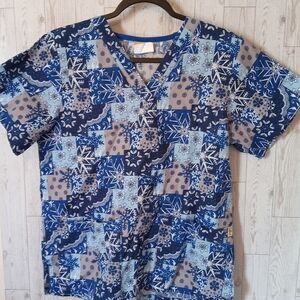 Tafford Snowflake Pattern Scrub Top Women's Size S